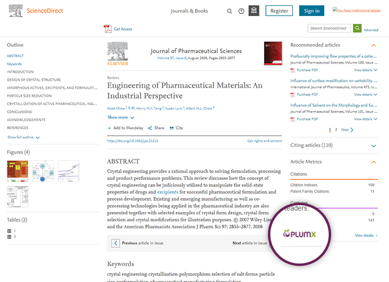 PlumX Metrics in ScienceDirect PlumX Metrics in ScienceDirect